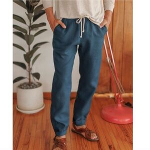 Alex Crane Bo Linen Drawstring Pants in Dusk Blue